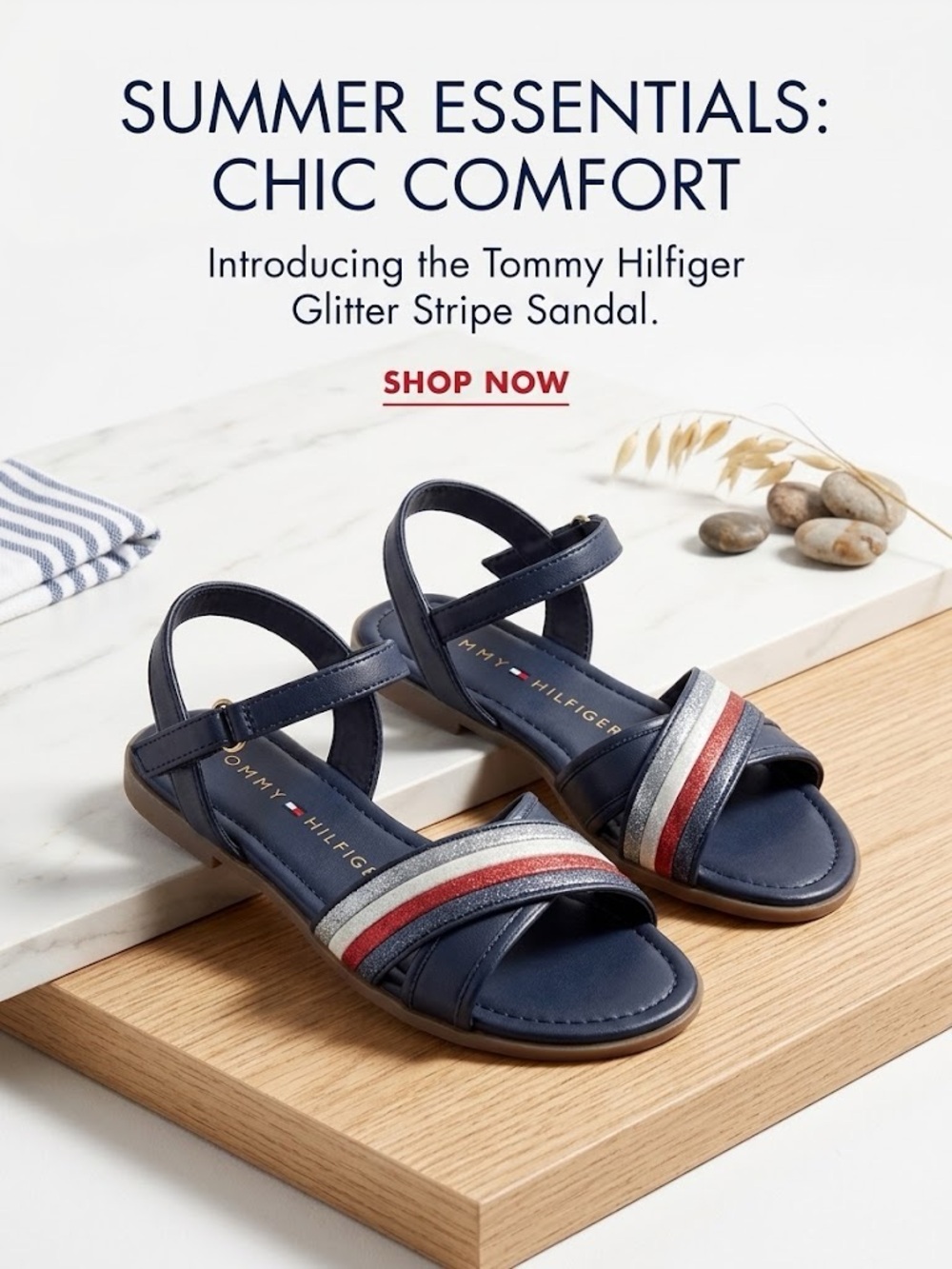 Tommy Hilfiger Navy Glitter Stripe Kids Sandal